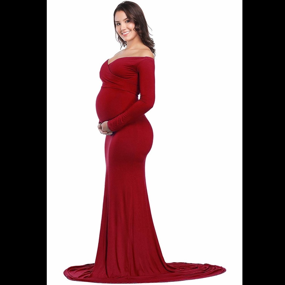 Red maternity shoot gown